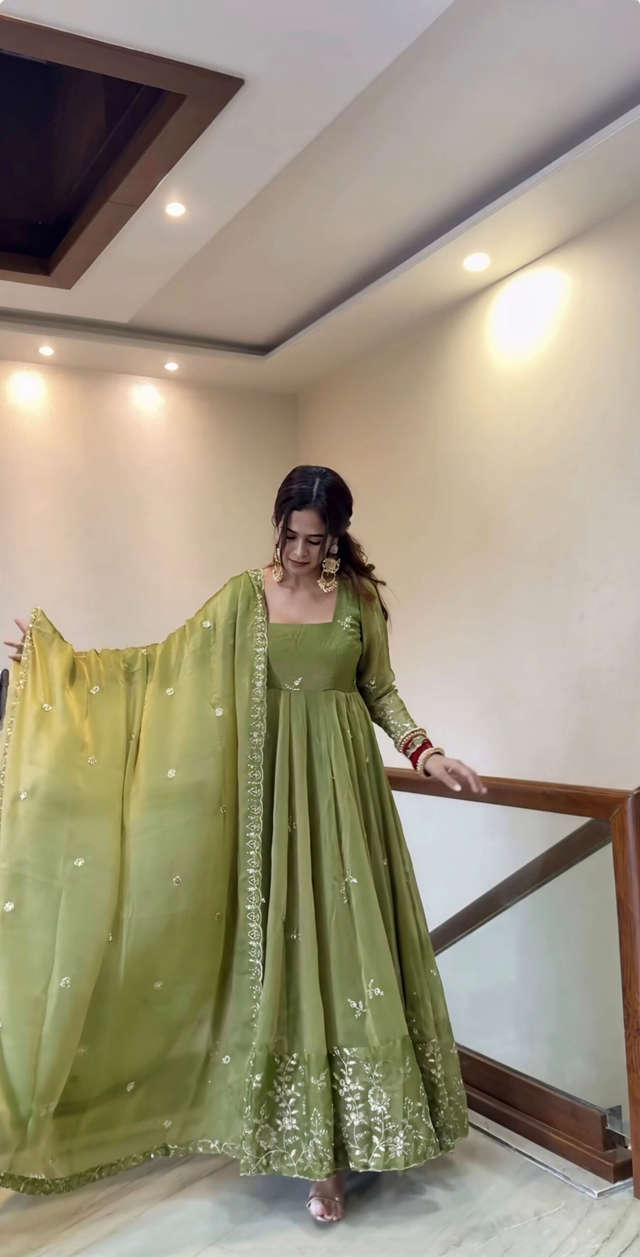 NSR 907 Mehendi Fendy Silk Gown with Embroidery Work & Sequins Work. Special Price ₹2399. Delivery 4-6 Working Days. Shop now. | Bollywood Gowns, Creative Gowns, Designer Gowns, Embroidered Gowns, Gowns, Party Wear Gowns