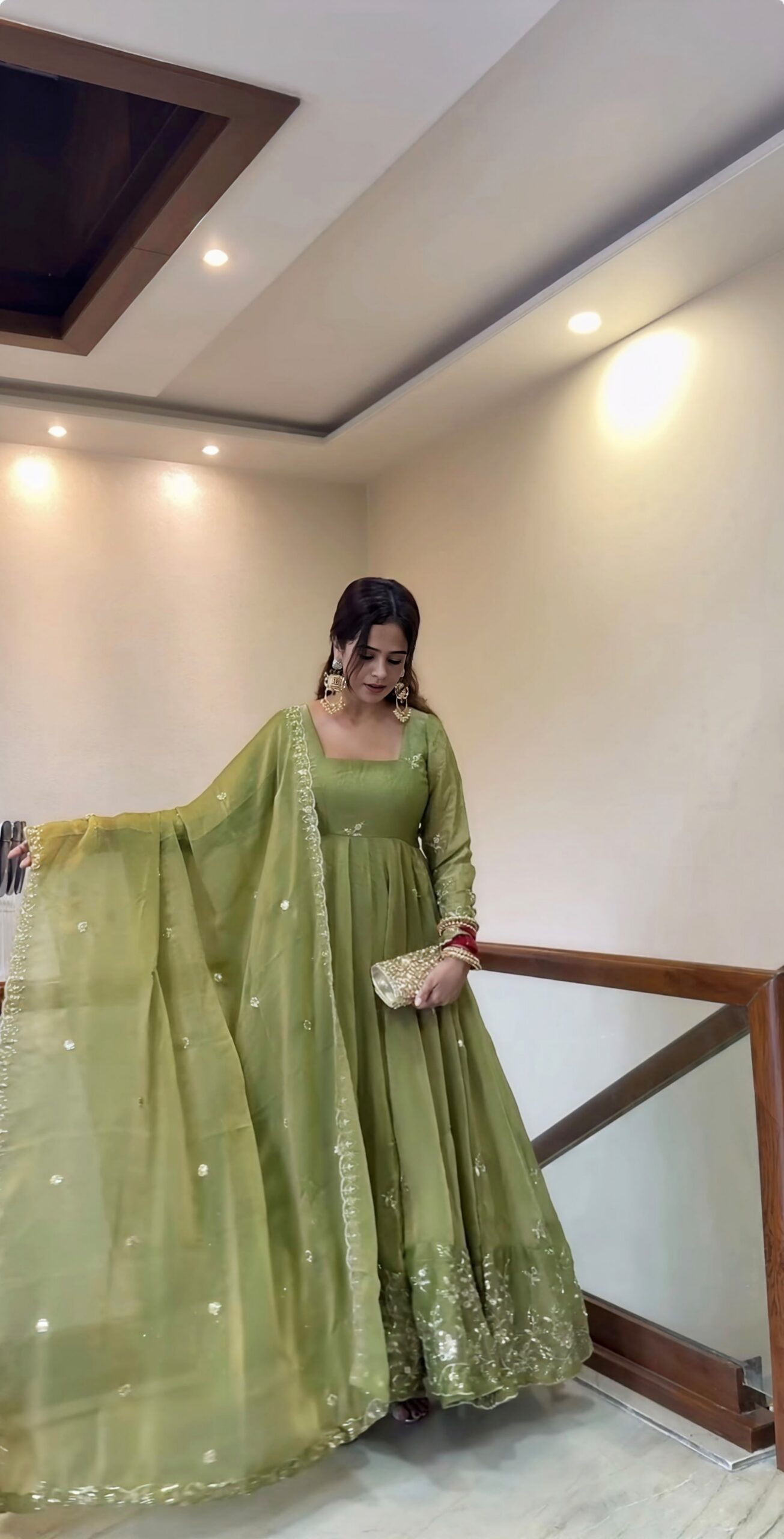 NSR 907 Mehendi Fendy Silk Gown with Embroidery Work & Sequins Work. Special Price ₹2399. Delivery 4-6 Working Days. Shop now. | Bollywood Gowns, Creative Gowns, Designer Gowns, Embroidered Gowns, Gowns, Party Wear Gowns