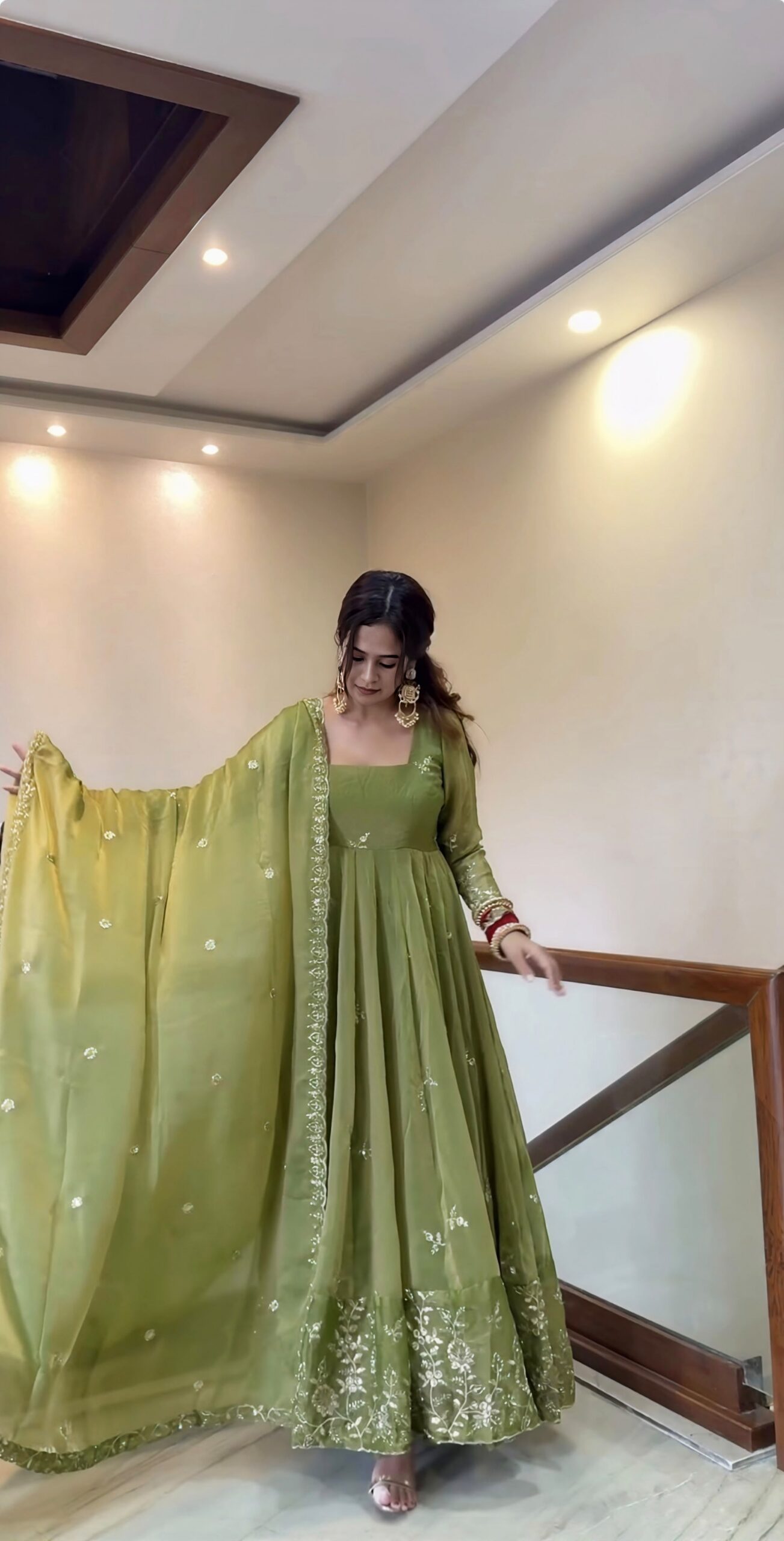NSR 907 Mehendi Fendy Silk Gown with Embroidery Work & Sequins Work. Special Price ₹2399. Delivery 4-6 Working Days. Shop now. | Bollywood Gowns, Creative Gowns, Designer Gowns, Embroidered Gowns, Gowns, Party Wear Gowns