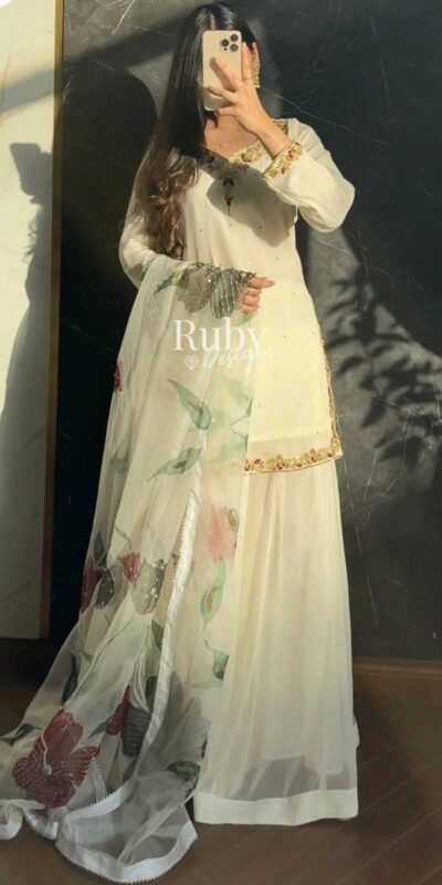 WW 1263 Off White Faux Georgette Salwar Suit with Mirror Work & Embroidery Work. Get it for ₹2149. Delivery 4-6 Working Days. Shop now. | Jump Suits, Straight Suits, Casual Suits, Creative suits, Designer Suits, Palazzo Suits, Party Wear Suits, Patiala Suits, Salwar suit
