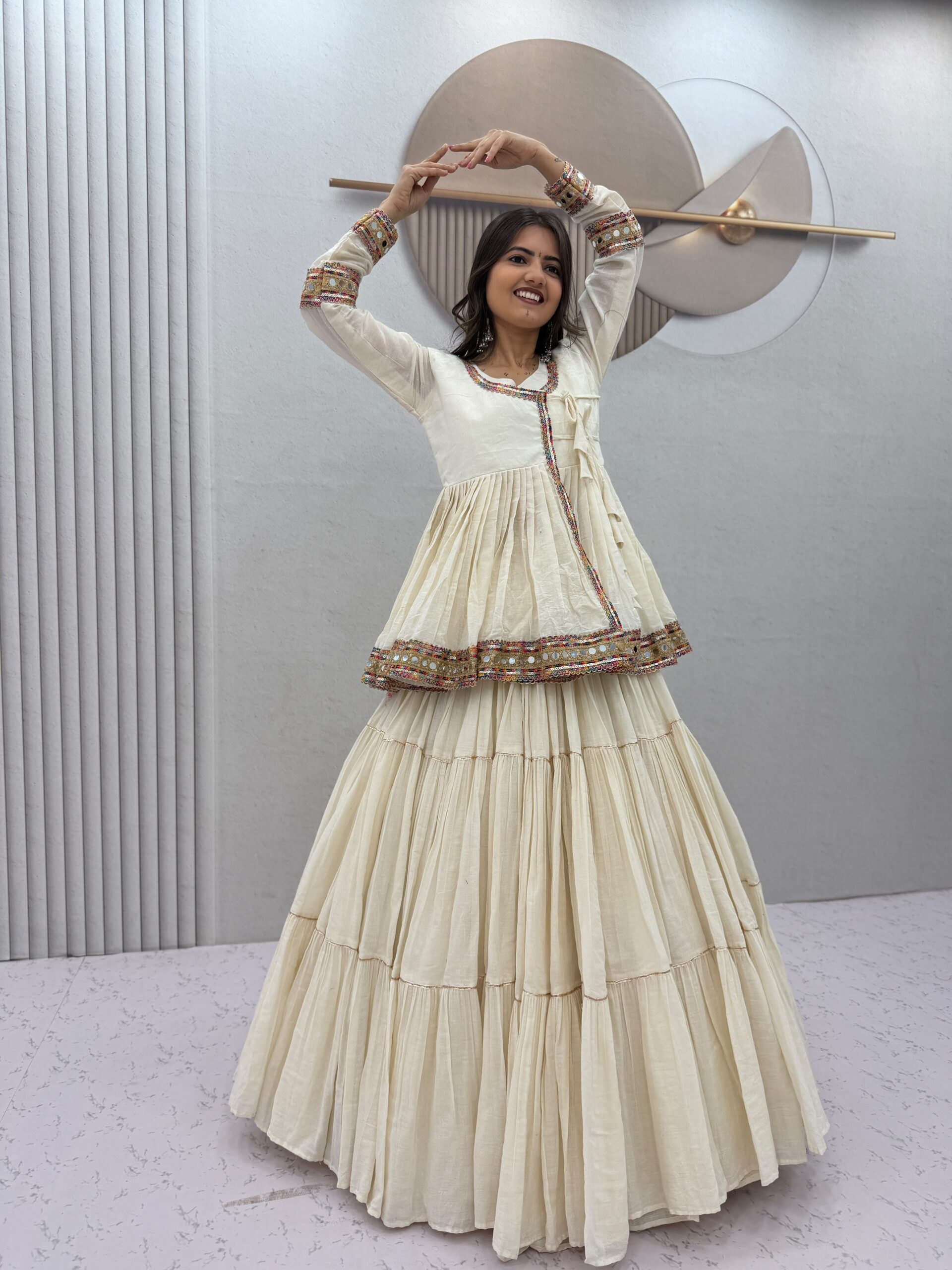 PC 596 Off White in Pure Cotton Mirror Work & Gamthi Work Lehenga Choli . Exclusive Offer ₹2999. Delivery 4-6 Working Days. Shop now. | Bollywood Lehenga, Creative Lehenga, Designer Lehenga, Embroidered Lehenga, Lehenga, Party Wear Lehenga