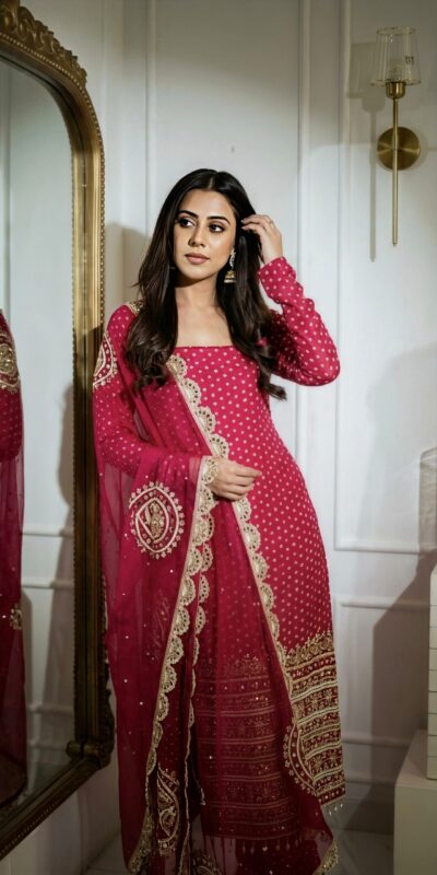 NSR 912 Pink Faux Georgette Salwar Suit with Mirror Work & Embroidery Work. Get it for ₹2349. Delivery 4-6 Working Days. Shop now. | Jump Suits, Straight Suits, Casual Suits, Creative suits, Designer Suits, Palazzo Suits, Party Wear Suits, Patiala Suits, Salwar suit