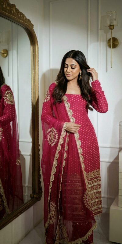 NSR 912 Pink Faux Georgette Salwar Suit with Mirror Work & Embroidery Work. Get it for ₹2349. Delivery 4-6 Working Days. Shop now. | Jump Suits, Straight Suits, Casual Suits, Creative suits, Designer Suits, Palazzo Suits, Party Wear Suits, Patiala Suits, Salwar suit