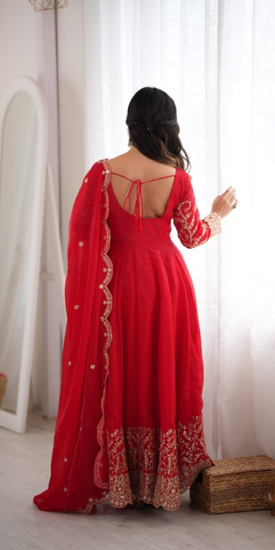 ZSR 3185 Red Fendy Silk Gown with Embroidery Work & Sequins Work. Special Price ₹2399. Delivery 4-6 Working Days. Shop now. | Bollywood Gowns, Creative Gowns, Designer Gowns, Embroidered Gowns, Gowns, Party Wear Gowns