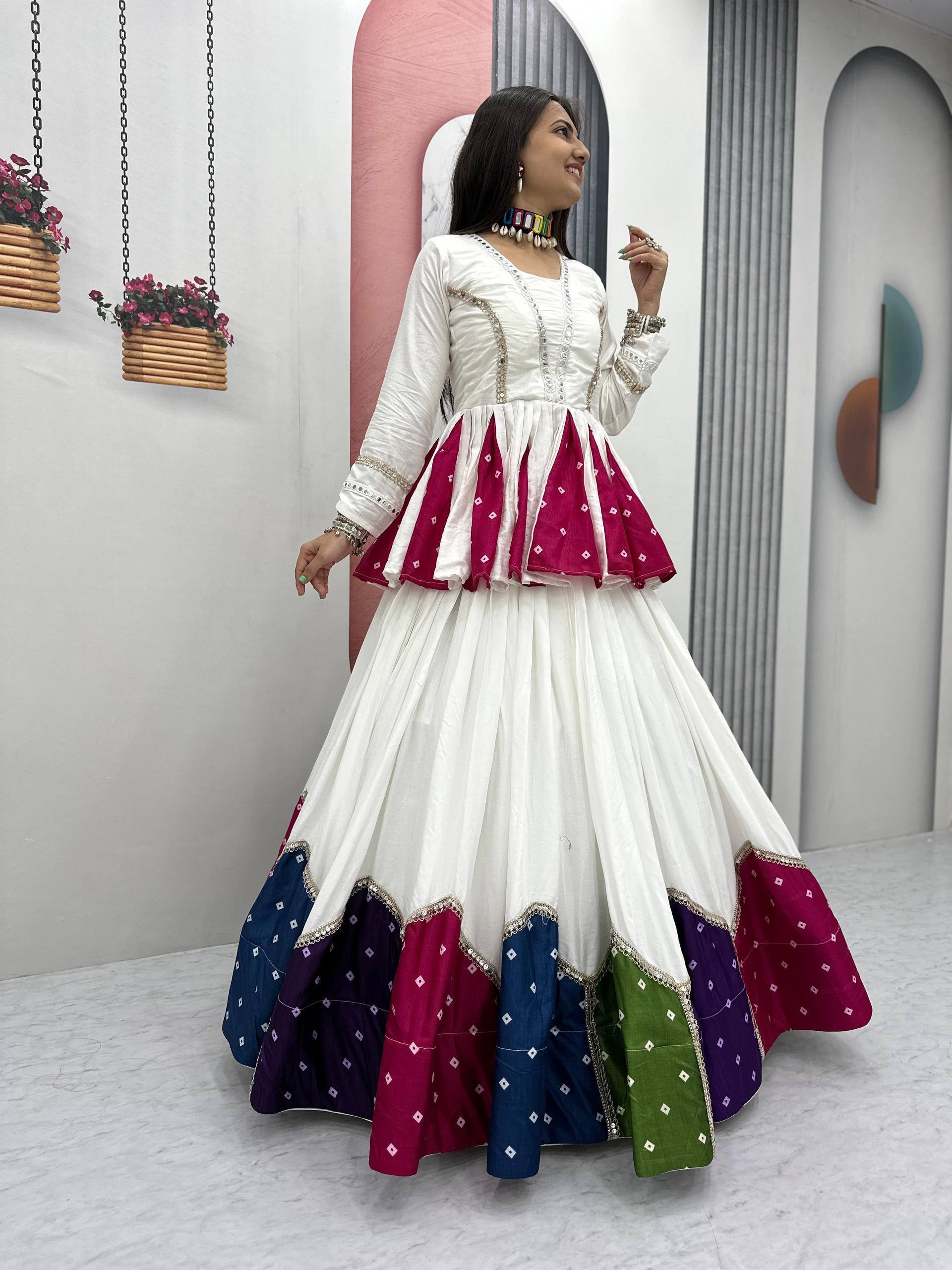 PC N54 White in Pure Cotton Mirror Work & Gamthi Work Lehenga Choli . Exclusive Offer ₹3049. Delivery 4-6 Working Days. Shop now. | Bollywood Lehenga, Creative Lehenga, Designer Lehenga, Embroidered Lehenga, Lehenga, Party Wear Lehenga