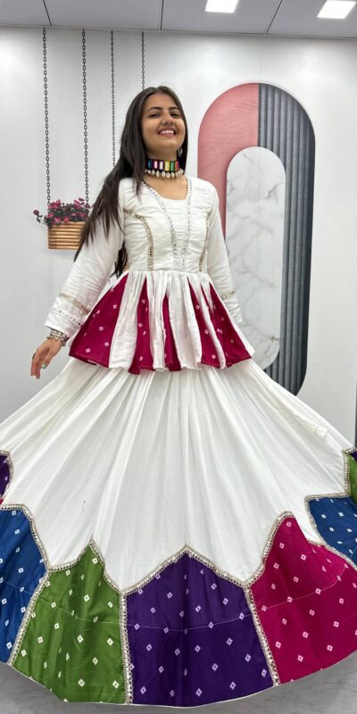 PC N54 White in Pure Cotton Mirror Work & Gamthi Work Lehenga Choli . Exclusive Offer ₹3049. Delivery 4-6 Working Days. Shop now. | Bollywood Lehenga, Creative Lehenga, Designer Lehenga, Embroidered Lehenga, Lehenga, Party Wear Lehenga