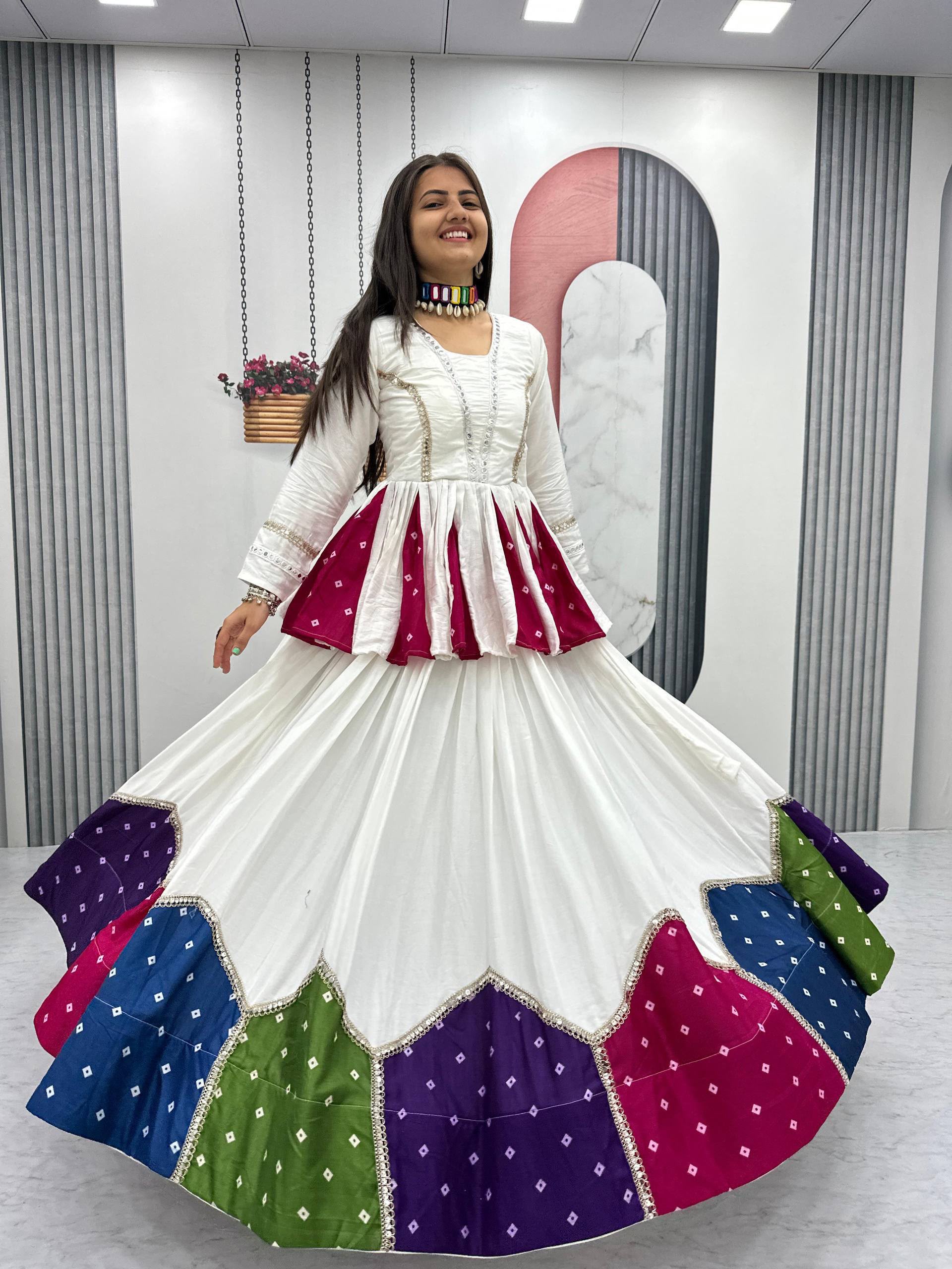 PC N54 White in Pure Cotton Mirror Work & Gamthi Work Lehenga Choli . Exclusive Offer ₹3049. Delivery 4-6 Working Days. Shop now. | Bollywood Lehenga, Creative Lehenga, Designer Lehenga, Embroidered Lehenga, Lehenga, Party Wear Lehenga