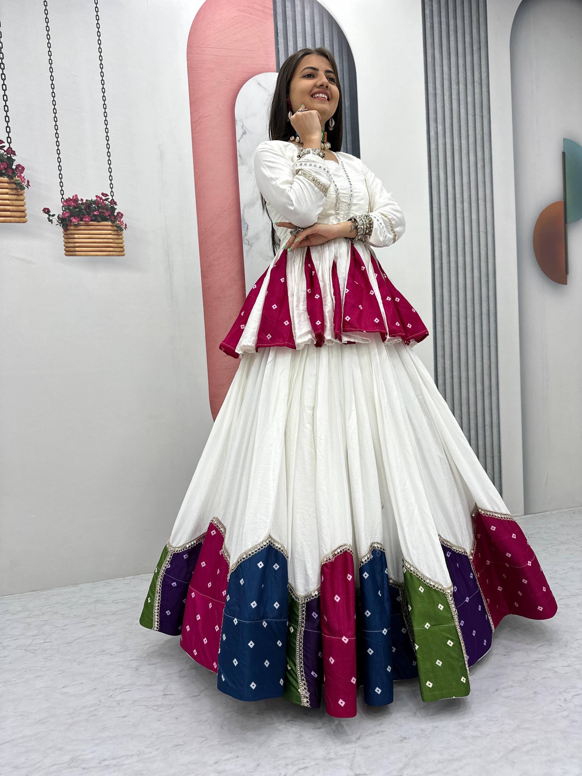 PC N54 White in Pure Cotton Mirror Work & Gamthi Work Lehenga Choli . Exclusive Offer ₹3049. Delivery 4-6 Working Days. Shop now. | Bollywood Lehenga, Creative Lehenga, Designer Lehenga, Embroidered Lehenga, Lehenga, Party Wear Lehenga