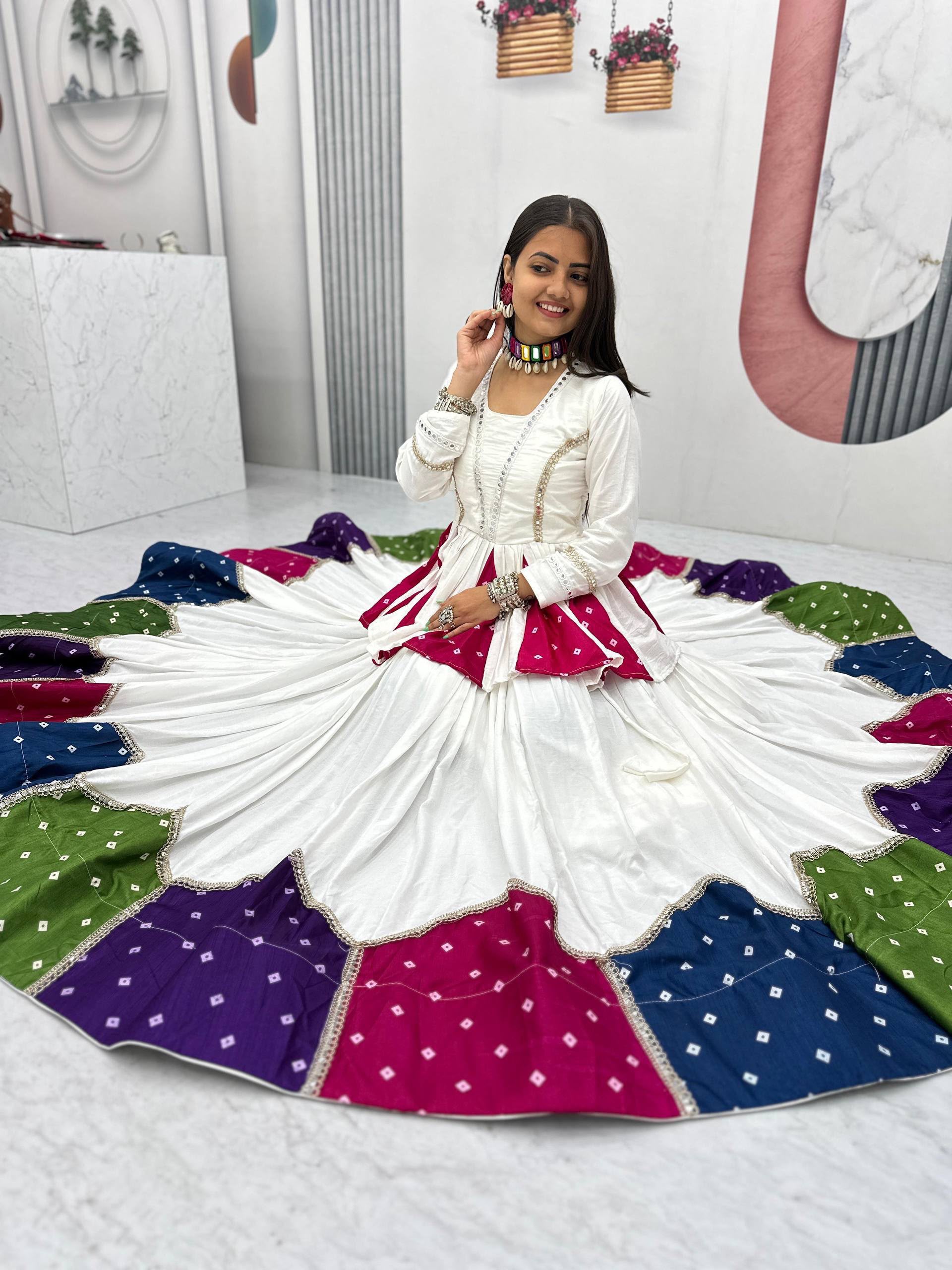 PC N54 White in Pure Cotton Mirror Work & Gamthi Work Lehenga Choli . Exclusive Offer ₹3049. Delivery 4-6 Working Days. Shop now. | Bollywood Lehenga, Creative Lehenga, Designer Lehenga, Embroidered Lehenga, Lehenga, Party Wear Lehenga