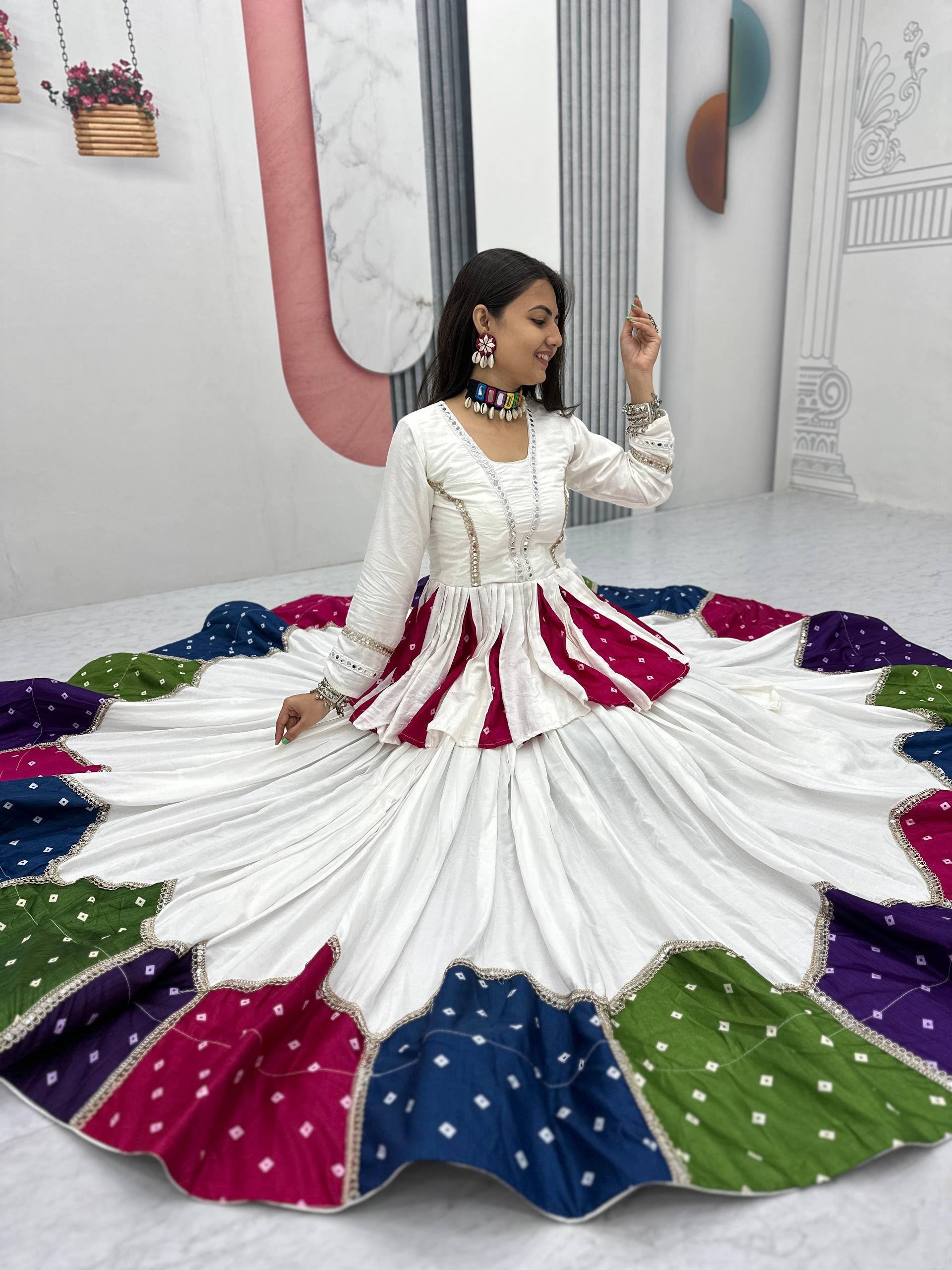 PC N54 White in Pure Cotton Mirror Work & Gamthi Work Lehenga Choli . Exclusive Offer ₹3049. Delivery 4-6 Working Days. Shop now. | Bollywood Lehenga, Creative Lehenga, Designer Lehenga, Embroidered Lehenga, Lehenga, Party Wear Lehenga