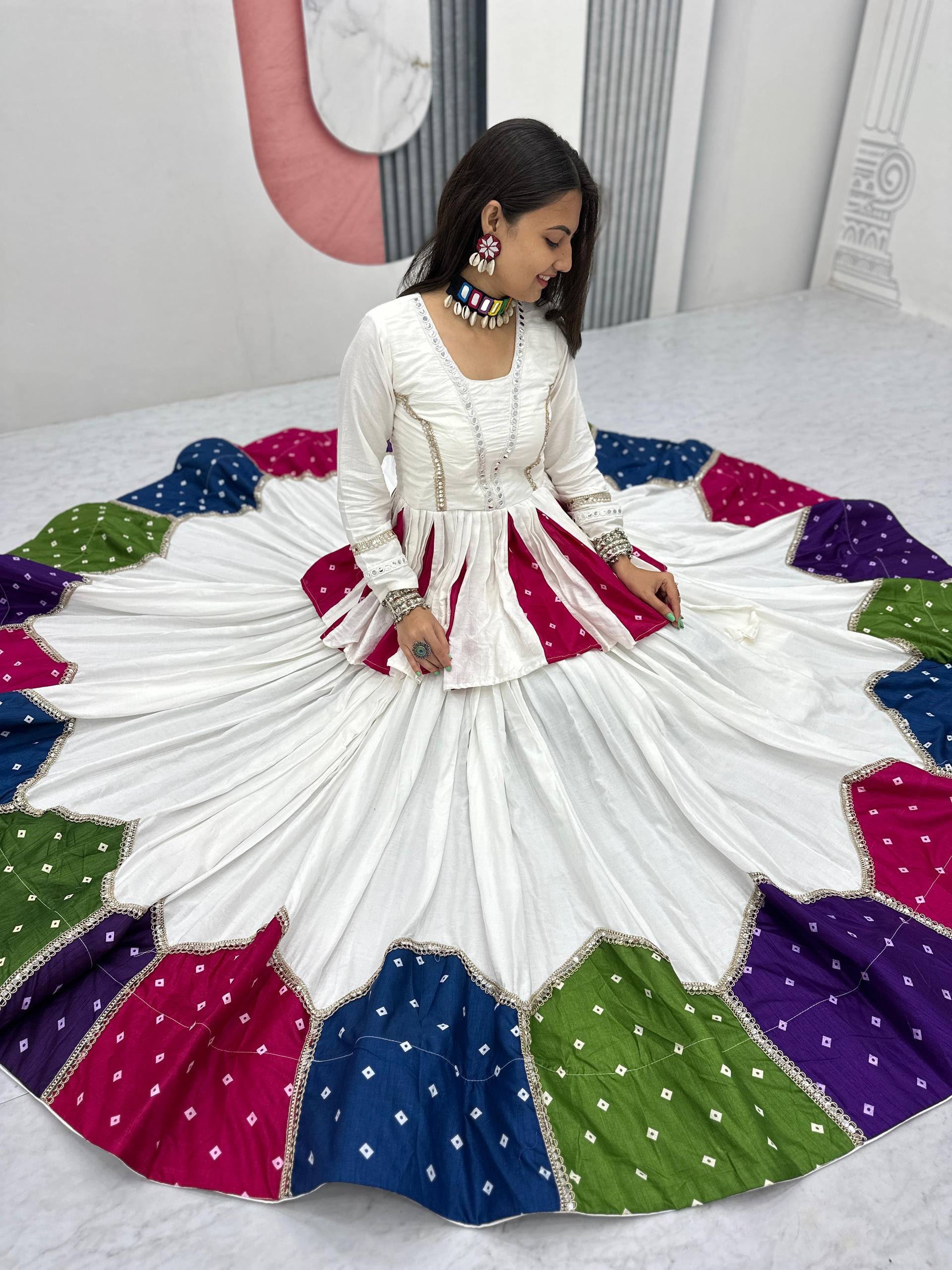 PC N54 White in Pure Cotton Mirror Work & Gamthi Work Lehenga Choli . Exclusive Offer ₹3049. Delivery 4-6 Working Days. Shop now. | Bollywood Lehenga, Creative Lehenga, Designer Lehenga, Embroidered Lehenga, Lehenga, Party Wear Lehenga