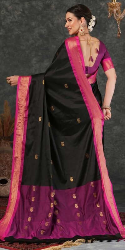 KP 7009 Black Soft Lichi Silk Saree with Lace Work & Lace Border. Introductory Price ₹1649. Delivery 4-6 Working Days. Shop now. | Bollywood Sarees, Creative Sarees, Designer Sarees, Embroidered Sarees, Ethnic Saree, Modern Digital sarees, Party Wear Sarees, Sarees