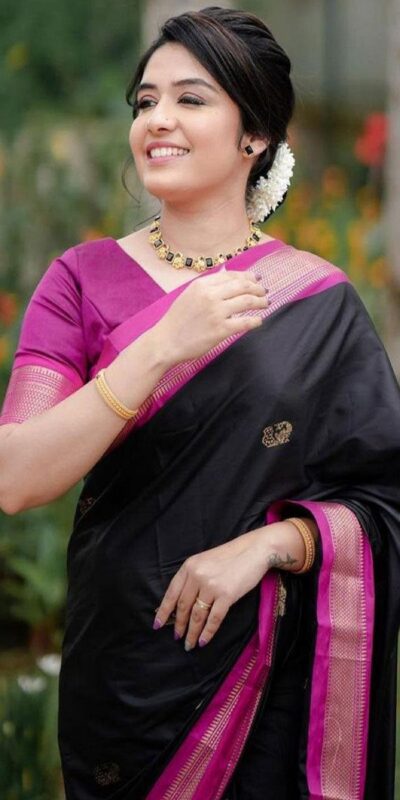 KP 7009 Black Soft Lichi Silk Saree with Lace Work & Lace Border. Introductory Price ₹1649. Delivery 4-6 Working Days. Shop now. | Bollywood Sarees, Creative Sarees, Designer Sarees, Embroidered Sarees, Ethnic Saree, Modern Digital sarees, Party Wear Sarees, Sarees