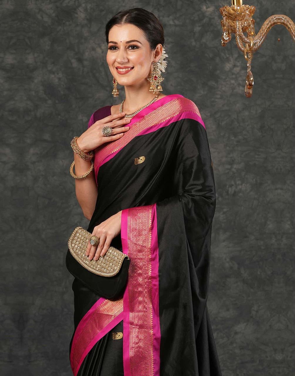KP 7009 Black Soft Lichi Silk Saree with Lace Work & Lace Border. Introductory Price ₹1649. Delivery 4-6 Working Days. Shop now. | Bollywood Sarees, Creative Sarees, Designer Sarees, Embroidered Sarees, Ethnic Saree, Modern Digital sarees, Party Wear Sarees, Sarees