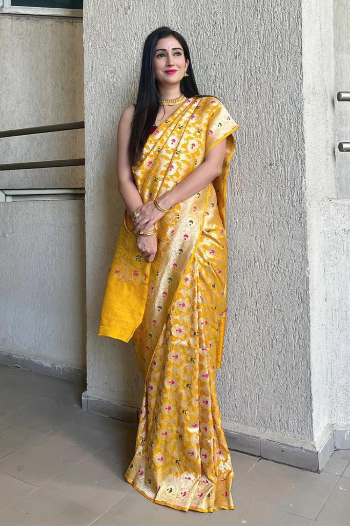 KP 6080 Yellow Soft Lichi Silk Saree with Lace Work & Lace Border. Introductory Price ₹1649. Delivery 4-6 Working Days. Shop now. | Bollywood Sarees, Creative Sarees, Designer Sarees, Embroidered Sarees, Ethnic Saree, Modern Digital sarees, Party Wear Sarees, Sarees