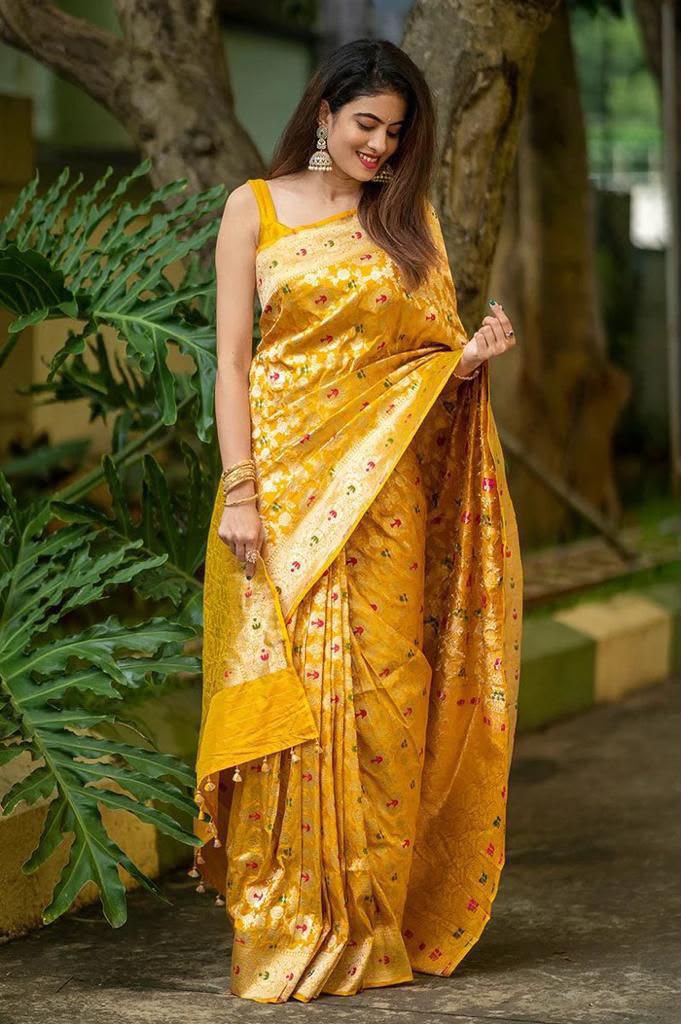 KP 6080 Yellow Soft Lichi Silk Saree with Lace Work & Lace Border. Introductory Price ₹1649. Delivery 4-6 Working Days. Shop now. | Bollywood Sarees, Creative Sarees, Designer Sarees, Embroidered Sarees, Ethnic Saree, Modern Digital sarees, Party Wear Sarees, Sarees
