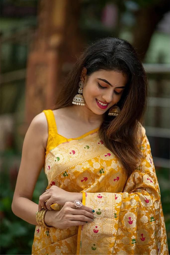 KP 6080 Yellow Soft Lichi Silk Saree with Lace Work & Lace Border. Introductory Price ₹1649. Delivery 4-6 Working Days. Shop now. | Bollywood Sarees, Creative Sarees, Designer Sarees, Embroidered Sarees, Ethnic Saree, Modern Digital sarees, Party Wear Sarees, Sarees