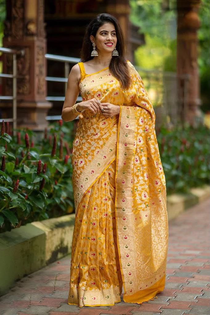 KP 6080 Yellow Soft Lichi Silk Saree with Lace Work & Lace Border. Introductory Price ₹1649. Delivery 4-6 Working Days. Shop now. | Bollywood Sarees, Creative Sarees, Designer Sarees, Embroidered Sarees, Ethnic Saree, Modern Digital sarees, Party Wear Sarees, Sarees
