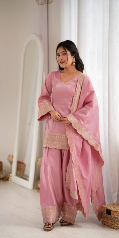 KB 304 Pink in Glass Roman Silk. Sequins Work & Embroidery Work Salwar Suit Festive Deal ₹1999. Delivery 4-6 Working Days. Shop now. | Jump Suits, Straight Suits, Casual Suits, Creative suits, Designer Suits, Palazzo Suits, Party Wear Suits, Patiala Suits, Salwar suit