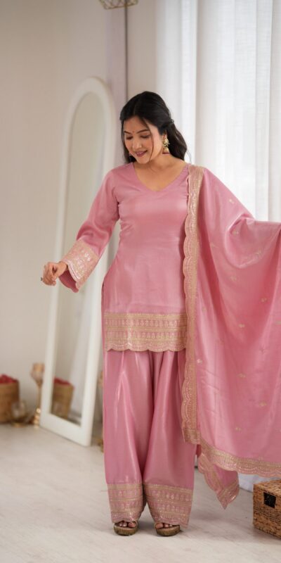 KB 304 Pink in Glass Roman Silk. Sequins Work & Embroidery Work Salwar Suit Festive Deal ₹1999. Delivery 4-6 Working Days. Shop now. | Jump Suits, Straight Suits, Casual Suits, Creative suits, Designer Suits, Palazzo Suits, Party Wear Suits, Patiala Suits, Salwar suit