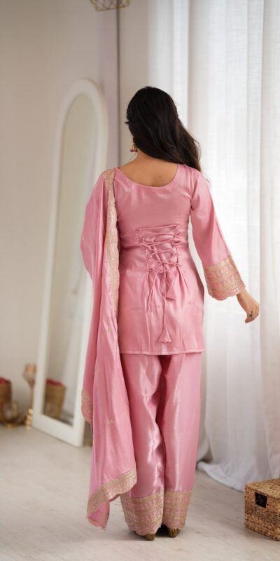 KB 304 Pink in Glass Roman Silk. Sequins Work & Embroidery Work Salwar Suit Festive Deal ₹1999. Delivery 4-6 Working Days. Shop now. | Jump Suits, Straight Suits, Casual Suits, Creative suits, Designer Suits, Palazzo Suits, Party Wear Suits, Patiala Suits, Salwar suit