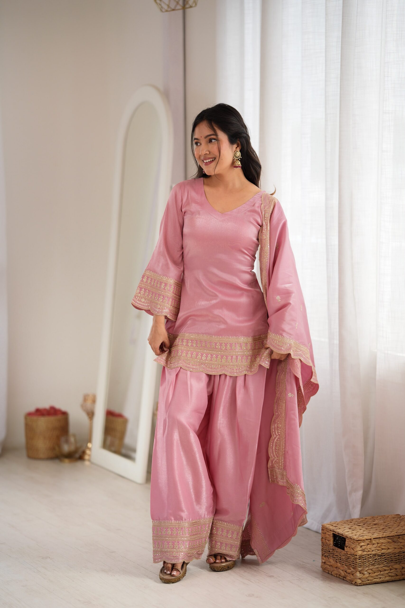 KB 304 Pink in Glass Roman Silk. Sequins Work & Embroidery Work Salwar Suit Festive Deal ₹1999. Delivery 4-6 Working Days. Shop now. | Jump Suits, Straight Suits, Casual Suits, Creative suits, Designer Suits, Palazzo Suits, Party Wear Suits, Patiala Suits, Salwar suit