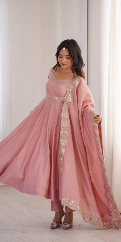 ZF 5026  Pink Colour Roman Silk Salwar Suit with Embroidery Work. Best Price ₹2399. Delivery 4-6 Working Days. Online Shop now. | Anarkali Suits, Bollywood Anarkali, Creative-Anarkali, Designer Anarkali, Embroidered Anarkali, Party Wear Anarkali