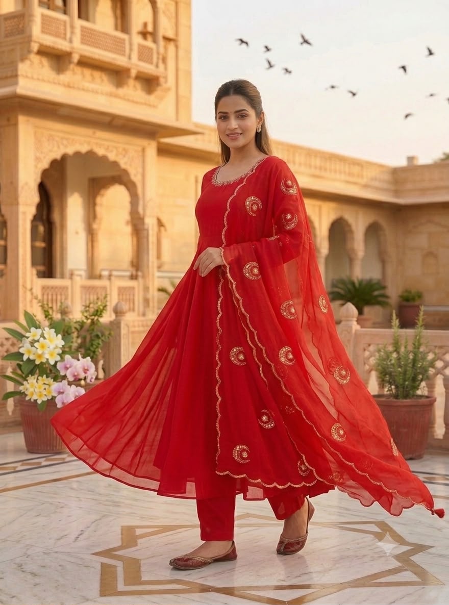 VLM 351 Red Fox Perfect for Wedding, Party, Durga Puja, Diwali, Anniversary –Georgette Gown. Now at just ₹2199. Delivery 4-6 Working Days. Shop now. | Bollywood Gowns, Creative Gowns, Designer Gowns, Embroidered Gowns, Gowns, Party Wear Gowns