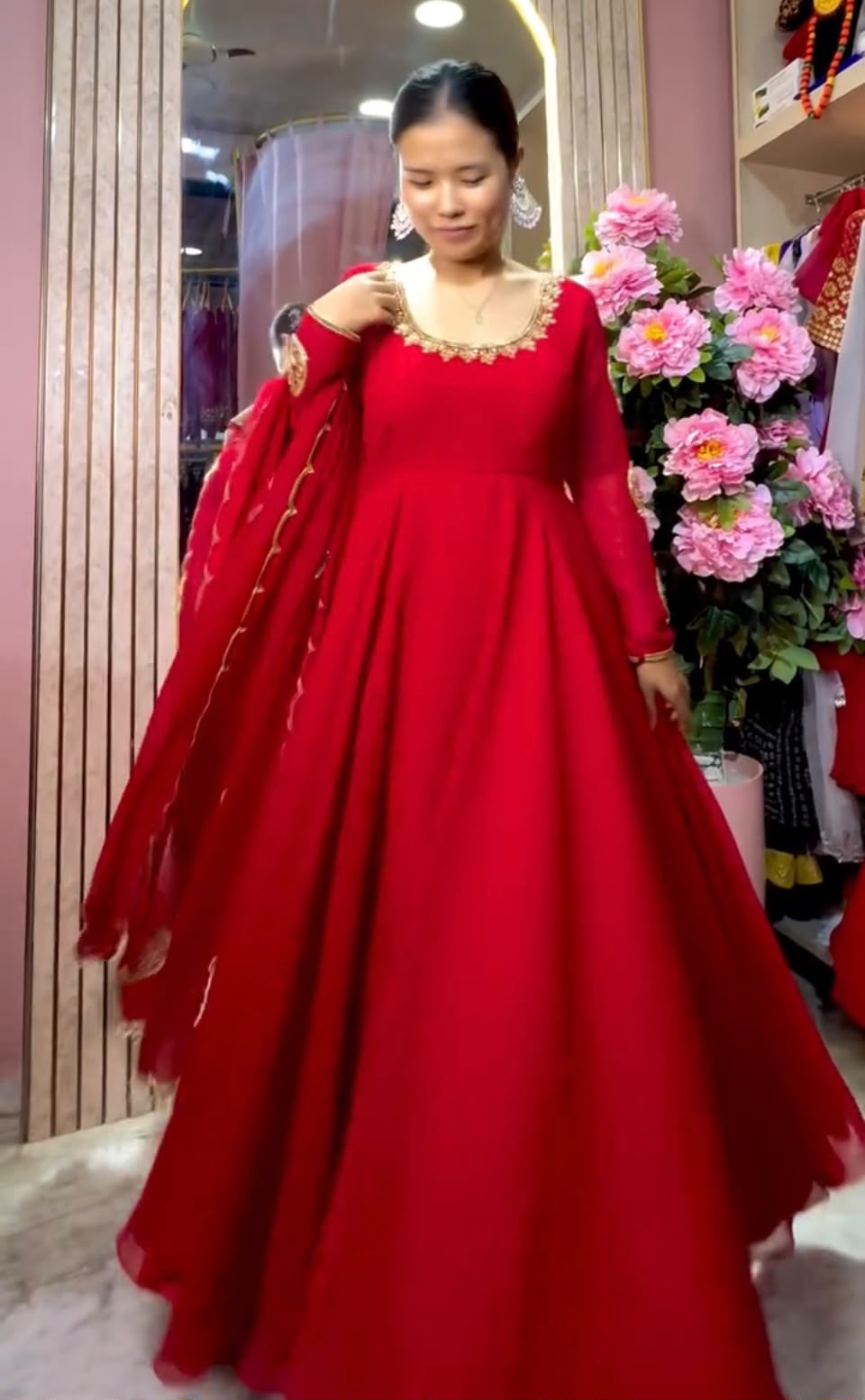 VLM 351 Red Fox Perfect for Wedding, Party, Durga Puja, Diwali, Anniversary –Georgette Gown. Now at just ₹2199. Delivery 4-6 Working Days. Shop now. | Bollywood Gowns, Creative Gowns, Designer Gowns, Embroidered Gowns, Gowns, Party Wear Gowns
