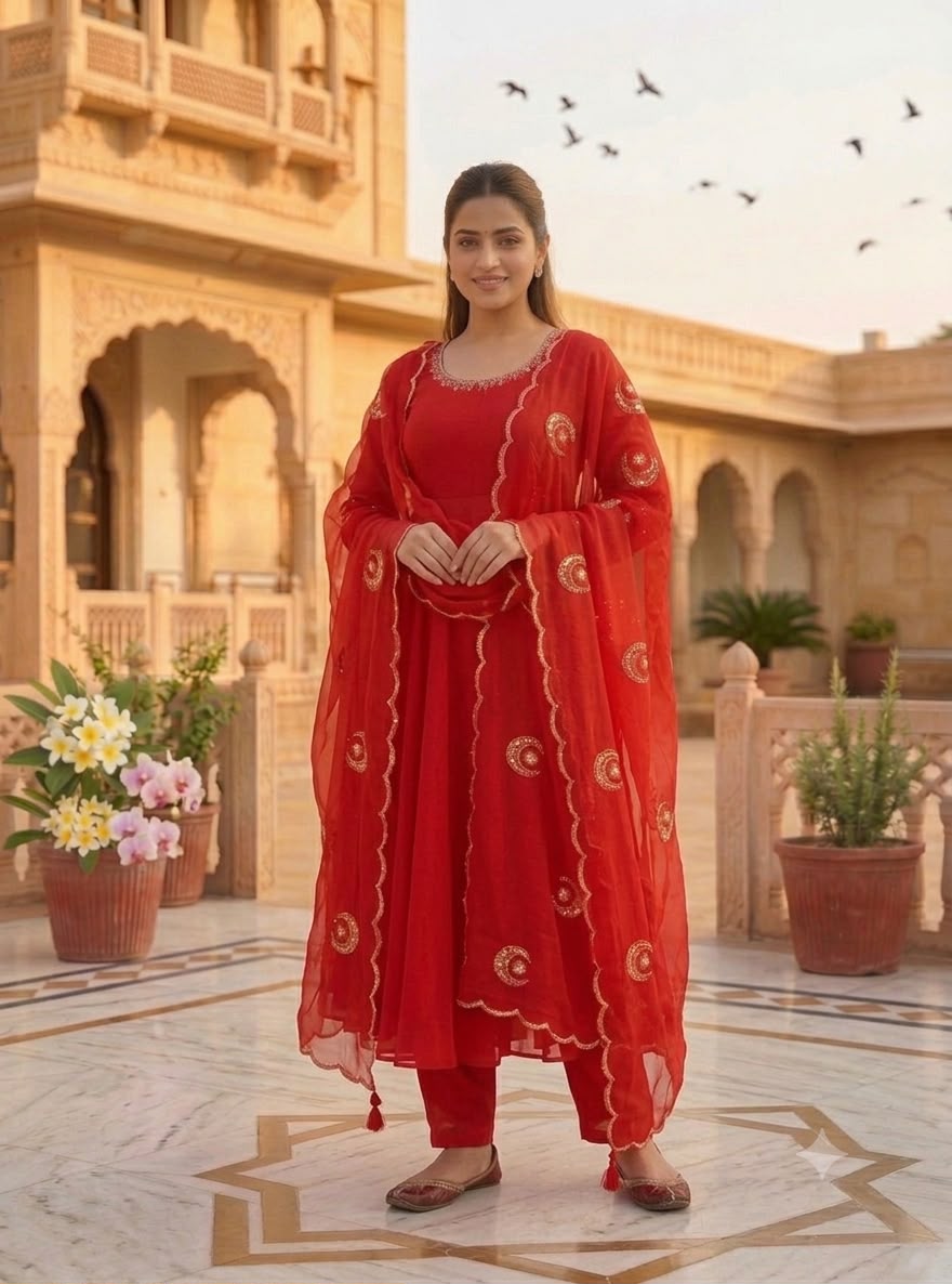 VLM 351 Red Fox Perfect for Wedding, Party, Durga Puja, Diwali, Anniversary –Georgette Gown. Now at just ₹2199. Delivery 4-6 Working Days. Shop now. | Bollywood Gowns, Creative Gowns, Designer Gowns, Embroidered Gowns, Gowns, Party Wear Gowns
