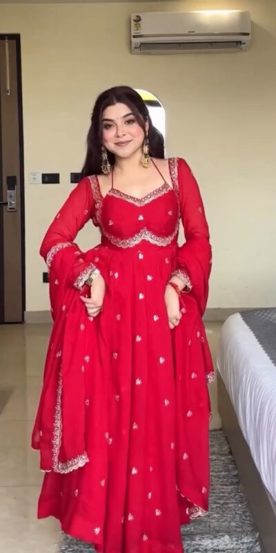 NSR 874 Red Georgette Thread With Sequence Gown Perfect for Wedding, Party, Reception, Holi, Eid . Available at ₹1799 only. Delivery 4-6 Working Days. | Bollywood Gowns, Creative Gowns, Designer Gowns, Embroidered Gowns, Gowns, Party Wear Gowns