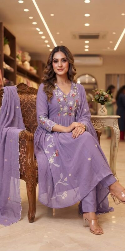 LG 2131 Lavender Mul Chanderi Salwar Suit with Embroidery Work & Sequins Work. Festive Deal ₹2199. Delivery 4-6 Working Days. Shop nowp | Jump Suits, Straight Suits, Casual Suits, Creative suits, Designer Suits, Palazzo Suits, Party Wear Suits, Patiala Suits, Salwar suit