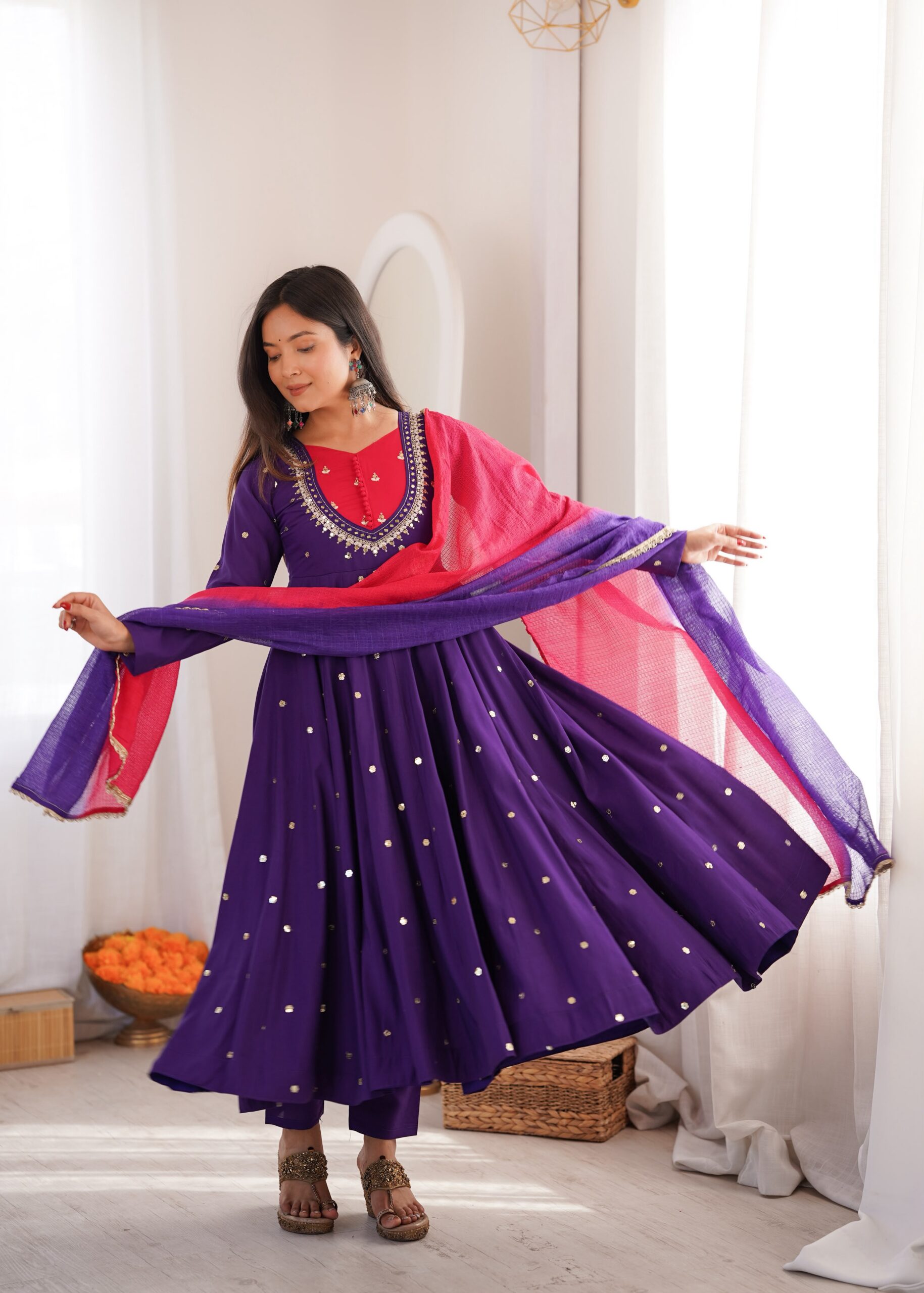 ZF 5023 Purple Roman Silk Gown with Mirror Work & Embroidery Work. Special Price ₹2099. Delivery 4-6 Working Days. Shop now. | Bollywood Gowns, Creative Gowns, Designer Gowns, Embroidered Gowns, Gowns, Party Wear Gowns