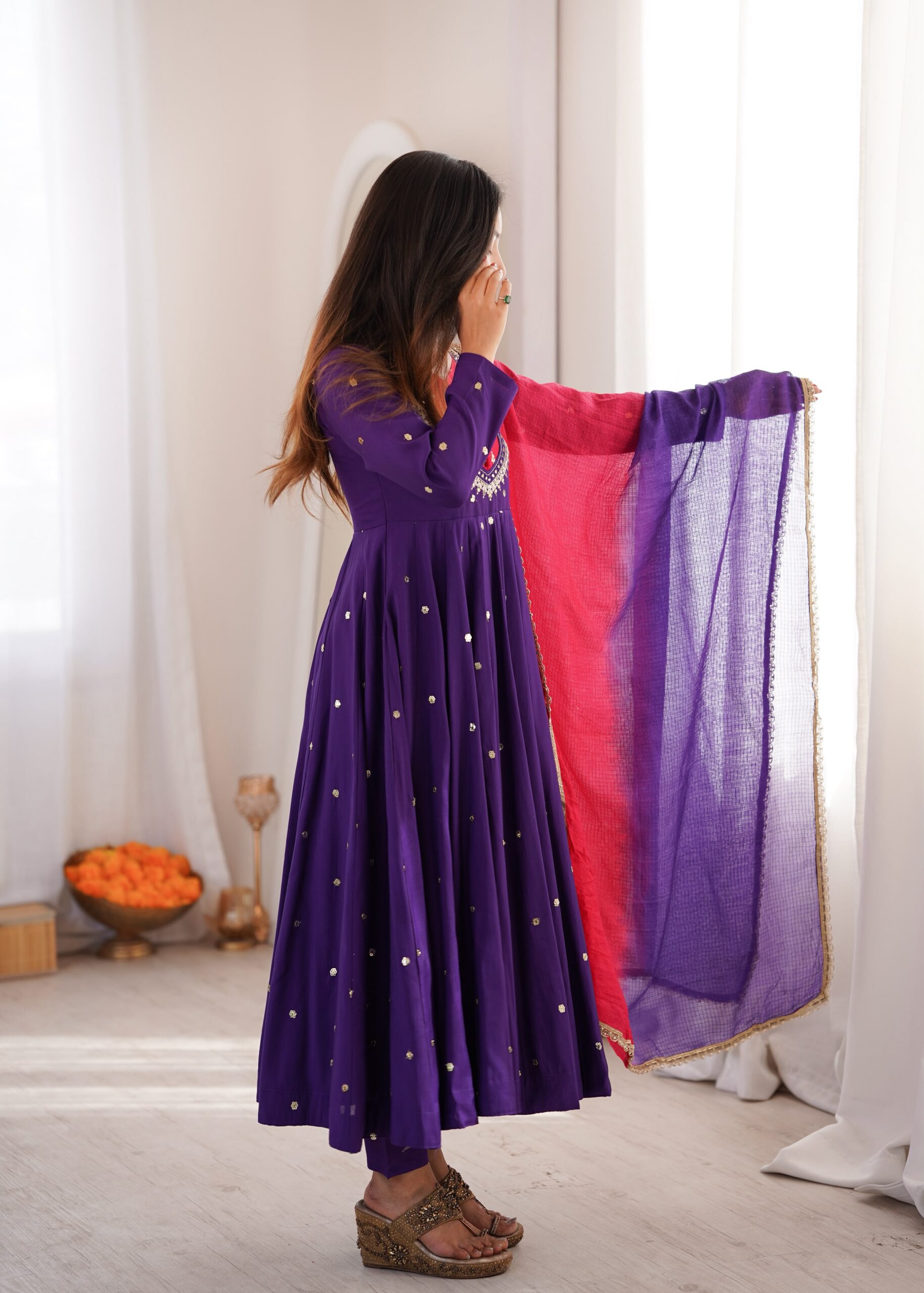 ZF 5023 Purple Roman Silk Gown with Mirror Work & Embroidery Work. Special Price ₹2099. Delivery 4-6 Working Days. Shop now. | Bollywood Gowns, Creative Gowns, Designer Gowns, Embroidered Gowns, Gowns, Party Wear Gowns