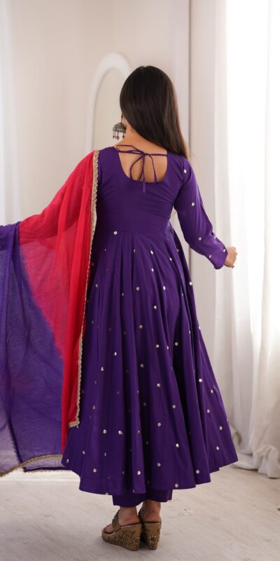 ZF 5023 Purple Roman Silk Gown with Mirror Work & Embroidery Work. Special Price ₹2099. Delivery 4-6 Working Days. Shop now. | Bollywood Gowns, Creative Gowns, Designer Gowns, Embroidered Gowns, Gowns, Party Wear Gowns