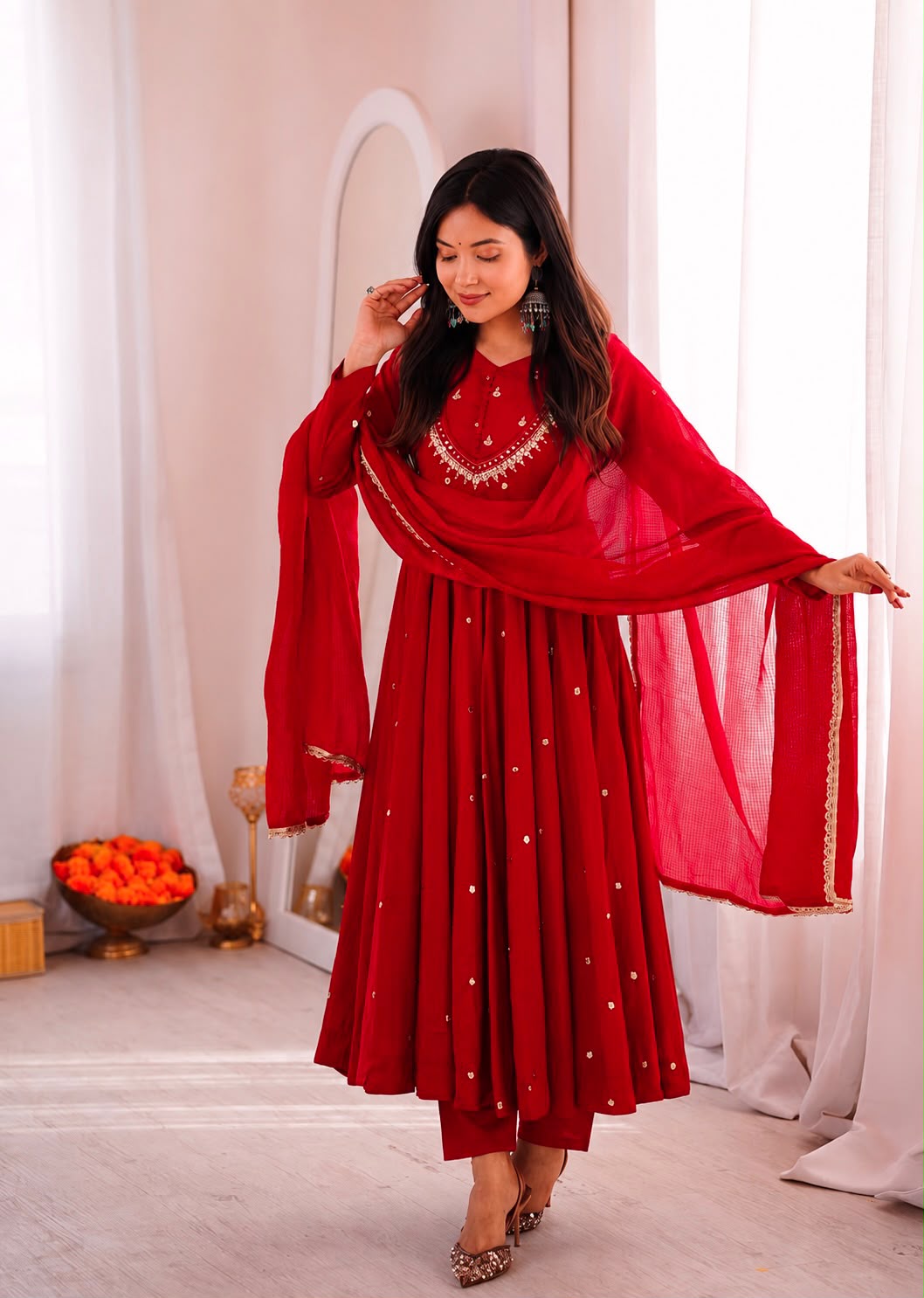 ZF 5023 Red Roman Silk Gown with Mirror Work & Embroidery Work. Special Price ₹2099. Delivery 4-6 Working Days. Shop now. | Bollywood Gowns, Creative Gowns, Designer Gowns, Embroidered Gowns, Gowns, Party Wear Gowns