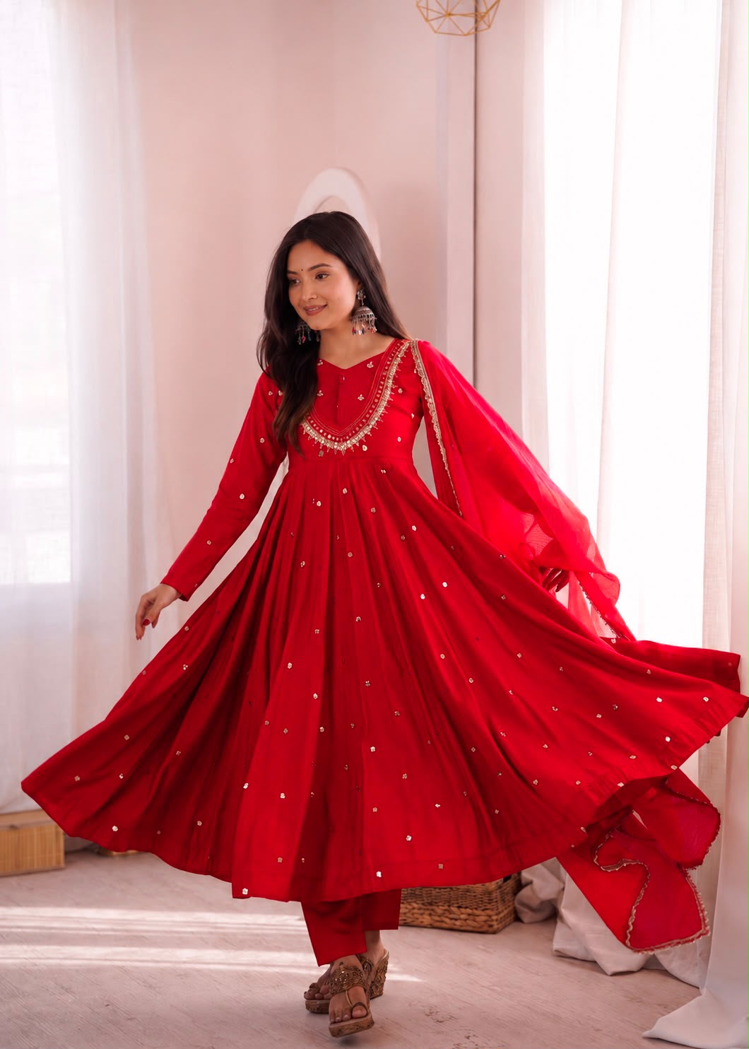 ZF 5023 Red Roman Silk Gown with Mirror Work & Embroidery Work. Special Price ₹2099. Delivery 4-6 Working Days. Shop now. | Bollywood Gowns, Creative Gowns, Designer Gowns, Embroidered Gowns, Gowns, Party Wear Gowns