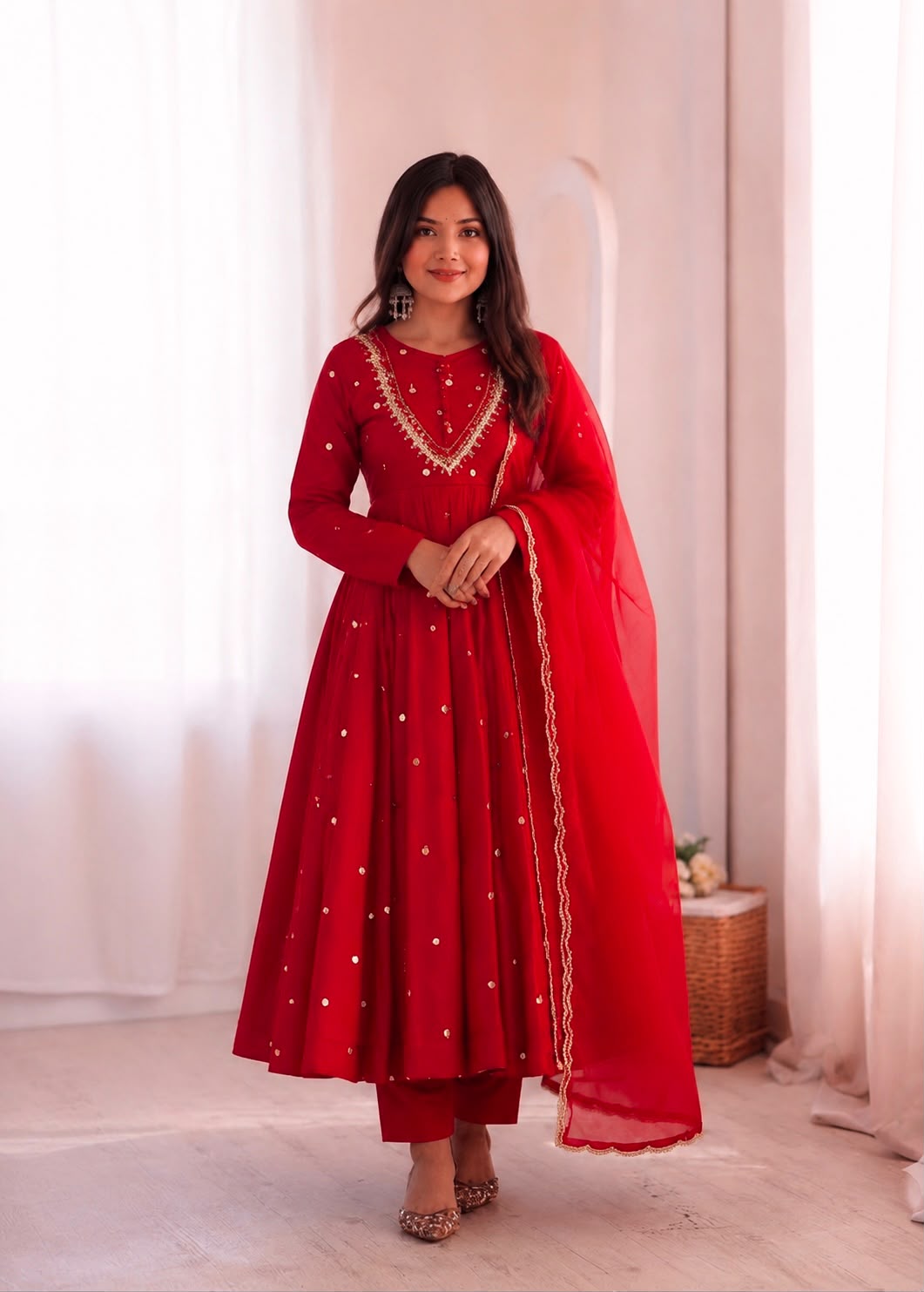 ZF 5023 Red Roman Silk Gown with Mirror Work & Embroidery Work. Special Price ₹2099. Delivery 4-6 Working Days. Shop now. | Bollywood Gowns, Creative Gowns, Designer Gowns, Embroidered Gowns, Gowns, Party Wear Gowns