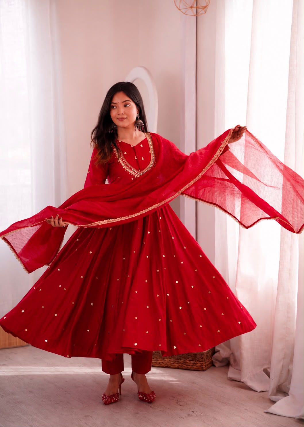 ZF 5023 Red Roman Silk Gown with Mirror Work & Embroidery Work. Special Price ₹2099. Delivery 4-6 Working Days. Shop now. | Bollywood Gowns, Creative Gowns, Designer Gowns, Embroidered Gowns, Gowns, Party Wear Gowns