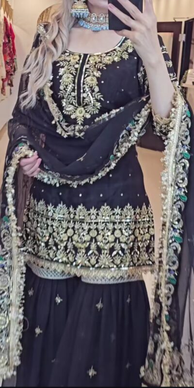 NF 1246 Black Faux Georgette Salwar Suit with Mirror Work & Embroidery Work. Get it for ₹2449. Delivery 4-6 Working Days. Shop now. | Jump Suits, Straight Suits, Casual Suits, Creative suits, Designer Suits, Palazzo Suits, Party Wear Suits, Patiala Suits, Salwar suit