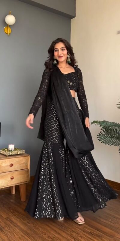 RTC 5994 Black Faux Georgette Salwar Suit with Mirror Work & Embroidery Work. Get it for ₹2399. Delivery 4-6 Working Days. Shop now. | Jump Suits, Straight Suits, Casual Suits, Creative suits, Designer Suits, Palazzo Suits, Party Wear Suits, Patiala Suits, Salwar suit