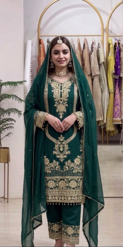 NSR 910 Green Faux Georgette Salwar Suit with Mirror Work & Embroidery Work. Get it for ₹2399. Delivery 4-6 Working Days. Shop now. | Jump Suits, Straight Suits, Casual Suits, Creative suits, Designer Suits, Palazzo Suits, Party Wear Suits, Patiala Suits, Salwar suit