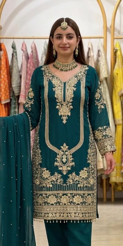 NSR 910 Green Faux Georgette Salwar Suit with Mirror Work & Embroidery Work. Get it for ₹2399. Delivery 4-6 Working Days. Shop now. | Jump Suits, Straight Suits, Casual Suits, Creative suits, Designer Suits, Palazzo Suits, Party Wear Suits, Patiala Suits, Salwar suit