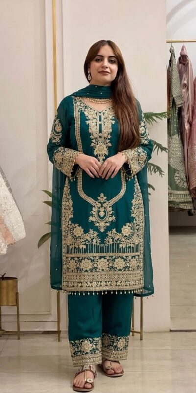 NSR 910 Green Faux Georgette Salwar Suit with Mirror Work & Embroidery Work. Get it for ₹2399. Delivery 4-6 Working Days. Shop now. | Jump Suits, Straight Suits, Casual Suits, Creative suits, Designer Suits, Palazzo Suits, Party Wear Suits, Patiala Suits, Salwar suit