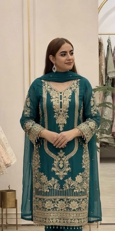 NSR 910 Green Faux Georgette Salwar Suit with Mirror Work & Embroidery Work. Get it for ₹2399. Delivery 4-6 Working Days. Shop now. | Jump Suits, Straight Suits, Casual Suits, Creative suits, Designer Suits, Palazzo Suits, Party Wear Suits, Patiala Suits, Salwar suit