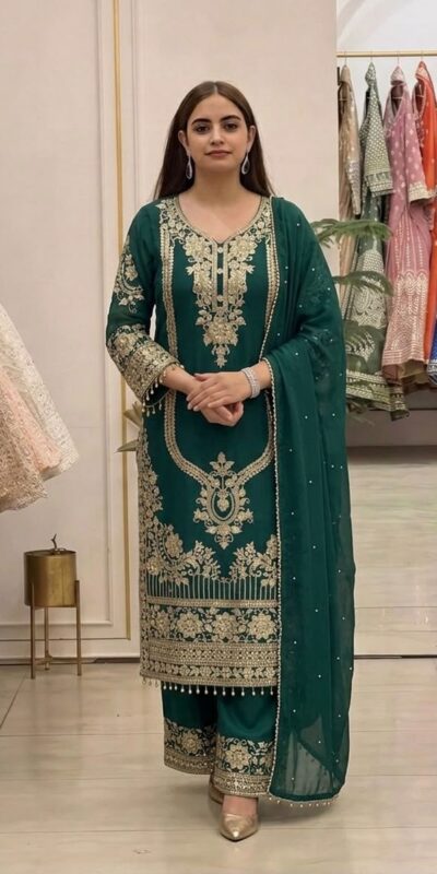 NSR 910 Green Faux Georgette Salwar Suit with Mirror Work & Embroidery Work. Get it for ₹2399. Delivery 4-6 Working Days. Shop now. | Jump Suits, Straight Suits, Casual Suits, Creative suits, Designer Suits, Palazzo Suits, Party Wear Suits, Patiala Suits, Salwar suit