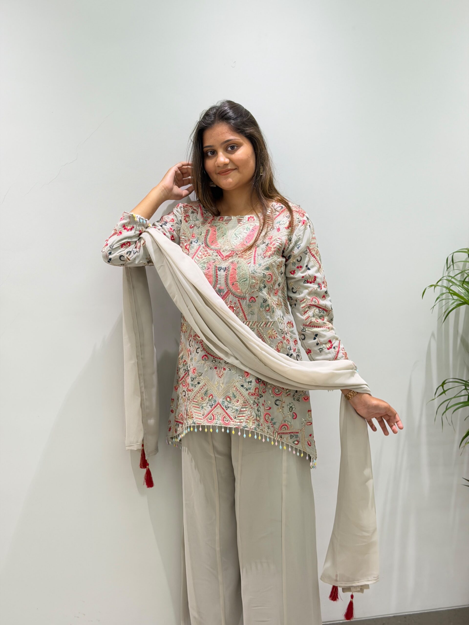 BE 489 Grey Faux Georgette Salwar Suit with Mirror Work & Embroidery Work. Get it for ₹2899. Delivery 4-6 Working Days. Shop now. | Jump Suits, Straight Suits, Casual Suits, Creative suits, Designer Suits, Palazzo Suits, Party Wear Suits, Patiala Suits, Salwar suit