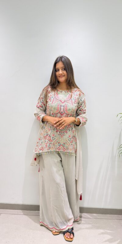 BE 489 Grey Faux Georgette Salwar Suit with Mirror Work & Embroidery Work. Get it for ₹2899. Delivery 4-6 Working Days. Shop now. | Jump Suits, Straight Suits, Casual Suits, Creative suits, Designer Suits, Palazzo Suits, Party Wear Suits, Patiala Suits, Salwar suit