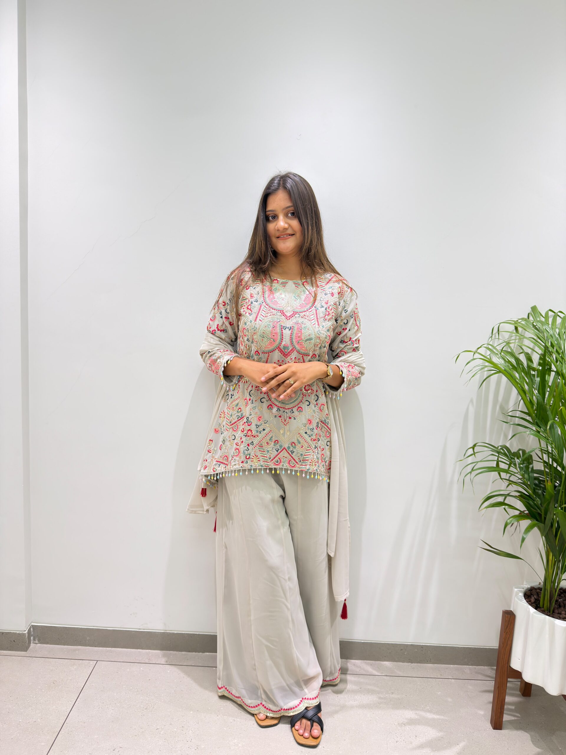 BE 489 Grey Faux Georgette Salwar Suit with Mirror Work & Embroidery Work. Get it for ₹2899. Delivery 4-6 Working Days. Shop now. | Jump Suits, Straight Suits, Casual Suits, Creative suits, Designer Suits, Palazzo Suits, Party Wear Suits, Patiala Suits, Salwar suit