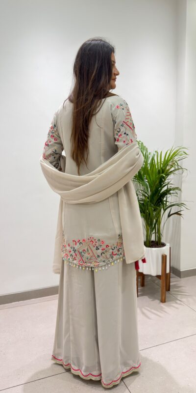 BE 489 Grey Faux Georgette Salwar Suit with Mirror Work & Embroidery Work. Get it for ₹2899. Delivery 4-6 Working Days. Shop now. | Jump Suits, Straight Suits, Casual Suits, Creative suits, Designer Suits, Palazzo Suits, Party Wear Suits, Patiala Suits, Salwar suit